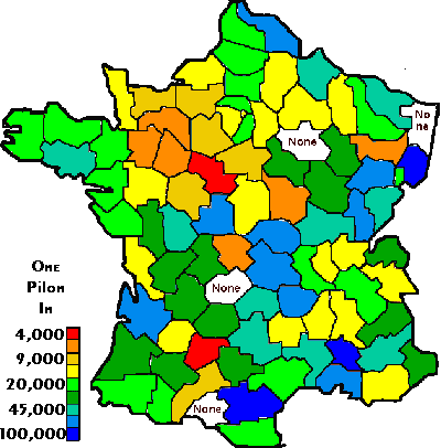 Map of France Showing PILON Name Densities