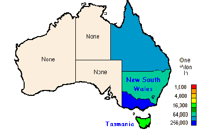 Map of Australia Showing PILON Name Densities