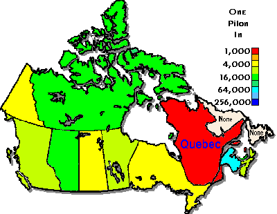 Map of Canada Showing PILON Name Densities