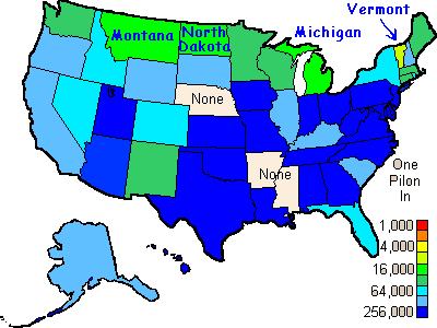 Map of USA Showing PILON Name Densities
